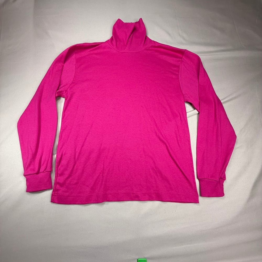 Vintage 90s ellemenno Hot Pink Turtleneck Long Sleeve Top Made in USA Large